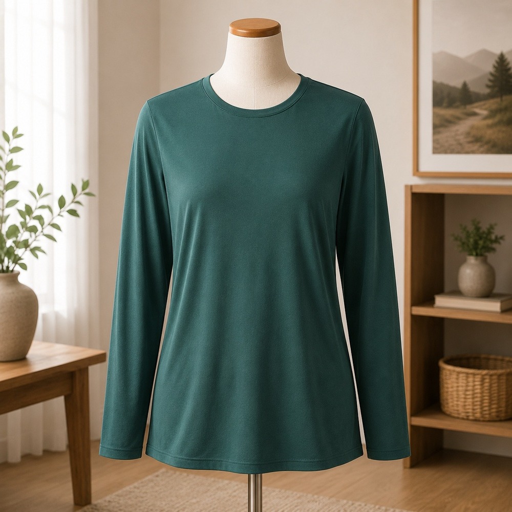 Susan Graver Mock Neck Top Womens Medium Green Long Sleeve Modern‎ Essentials